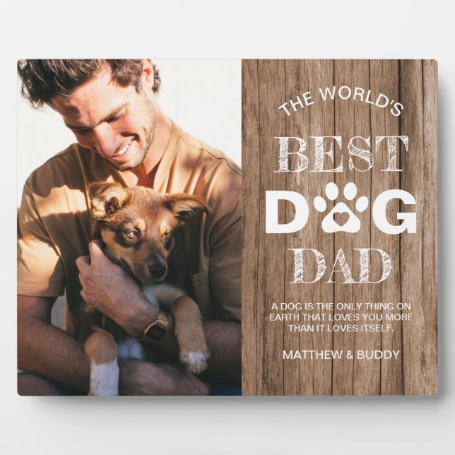 Placa Expositora Rustic 'Best Dog Dad' Photo & Quote (Frente)