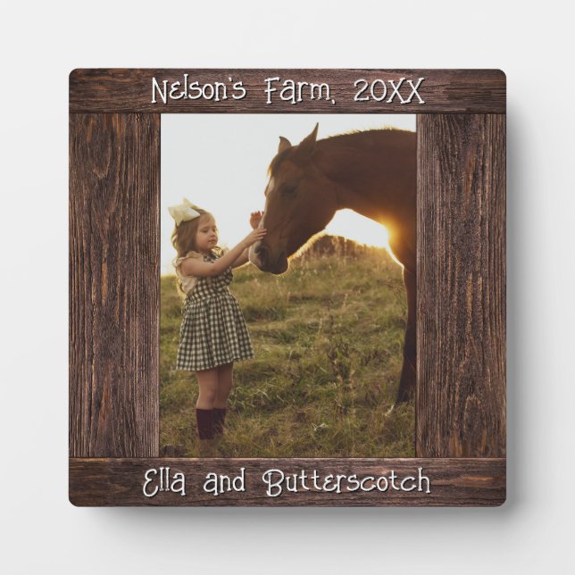 Placa Expositora Rustic Brown Wood 5.25" Square Photo Frame Plaque (Frente)