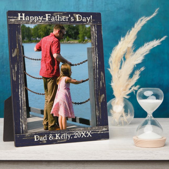 Placa Expositora Rustic Dark Blue Wood Textos Foto del Día del Padr (Lado)