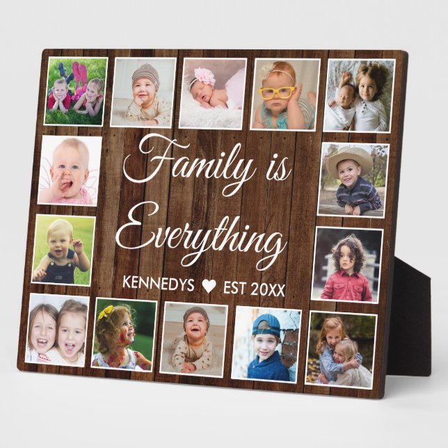 Placa Expositora Rustic Pallet Wood 14 Photo Collage Family Quote (Lado)