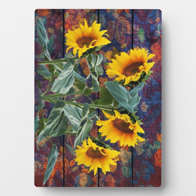 Placa Expositora Rústicas hojas otoñales y girasoles (Frente)