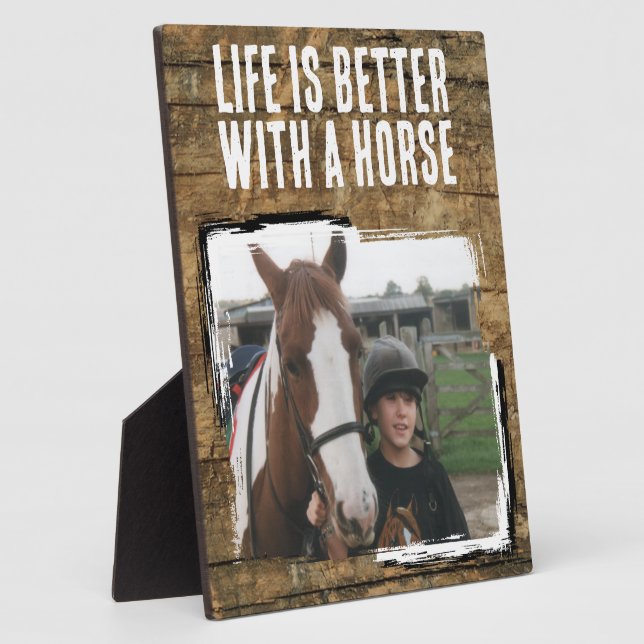 Placa Expositora Rústico amante de los caballos 1 foto marrón blanc (Lado)