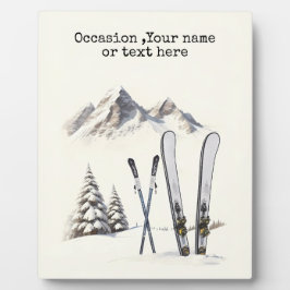 Placa Expositora Rústico Watercolor Ski Snow Tree Mountain Winter