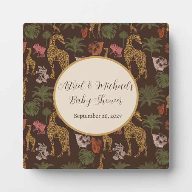 Placa Expositora Safari Giraffe & Palm deja Baby Shower (Frente)