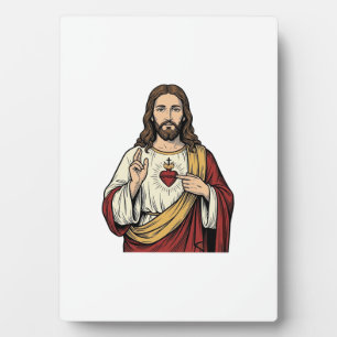 Placa Expositora Sagrado Corazón Jesús Grabado Antiguo Arte Vectori