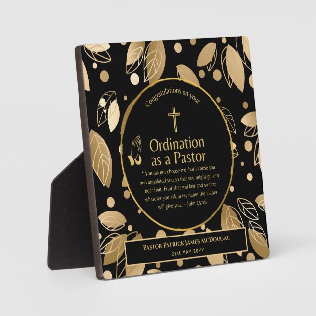 Placa Expositora Sagrado Pastor recién Ordenado Biblia Verse Person (Anverso)