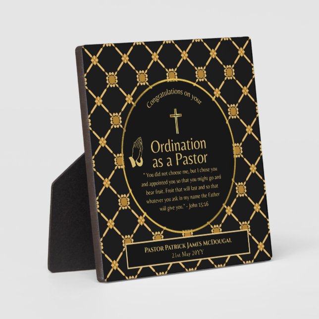 Placa Expositora Sagrado Pastor recién Ordenado Biblia Verse Person (Anverso)