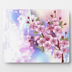 Placa Expositora Sakura rosa sobre fondo de pintura