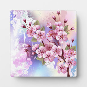 Placa Expositora Sakura rosa sobre fondo de pintura