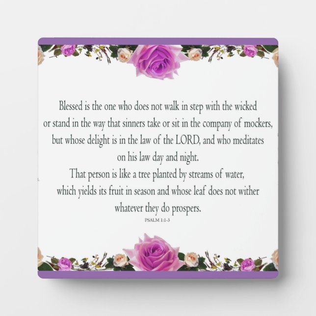 Placa Expositora Salmo 1 Arte - Bendito recto con diseño floral (Frente)