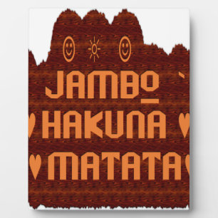 Placa Expositora Saludo africano: Diseño de madera Jambo Hakuna Mat