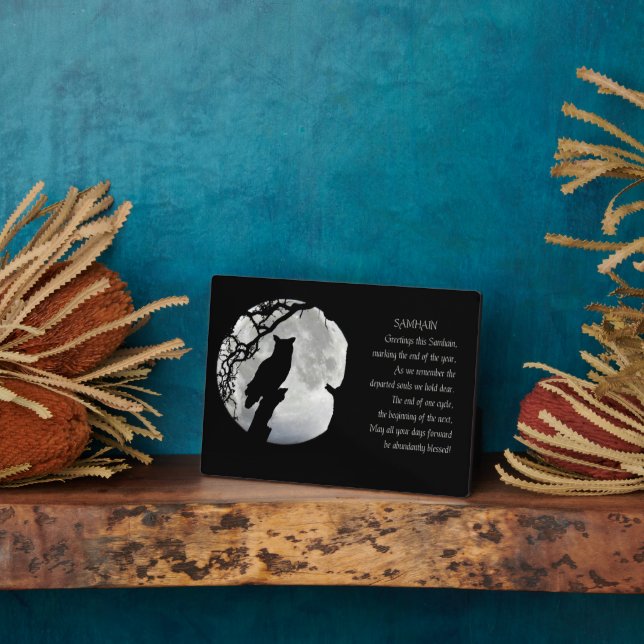 Placa Expositora Samhain Bendición con Owl Pagan (Lado)