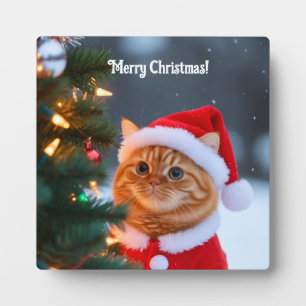 Placa Expositora Santa Cat Junto al Árbol de Navidad