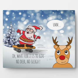 Placa Expositora Santa en el patinaje invierno divertido de renos