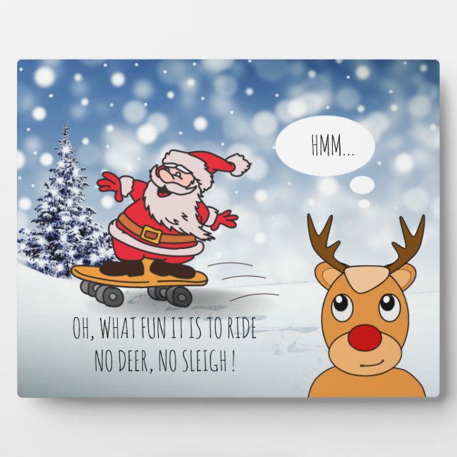Placa Expositora Santa en el patinaje invierno divertido de renos (Frente)