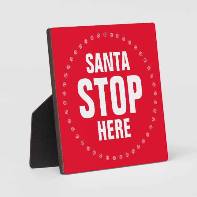 Placa Expositora Santa Stop Here rojo y blanco lindo (Anverso)