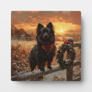 Placa Expositora Schipperke Dog Rustic Winter Sunset