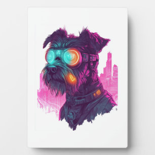 Placa Expositora Schnauzer ciberpunk � Perro neon futurista