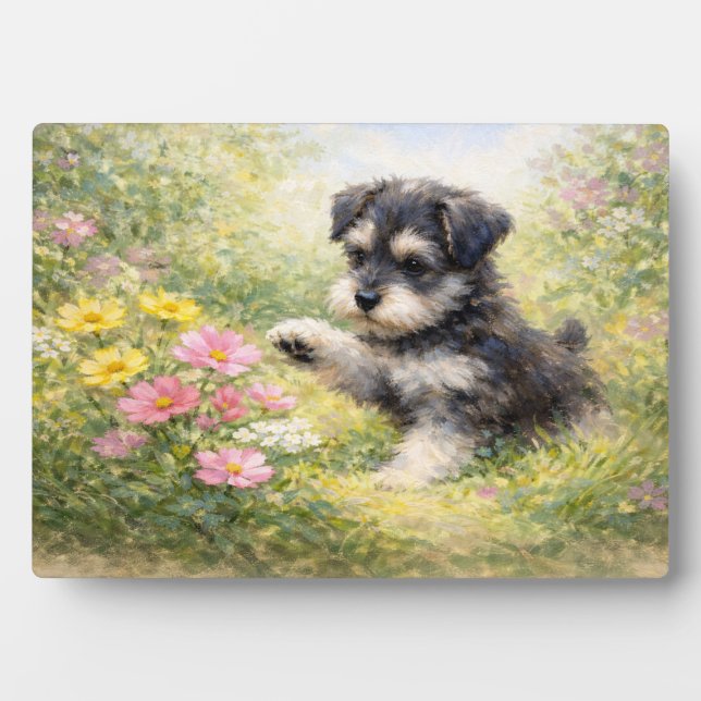 Placa Expositora Schnauzer Puppy Springtime Flowers (Frente)