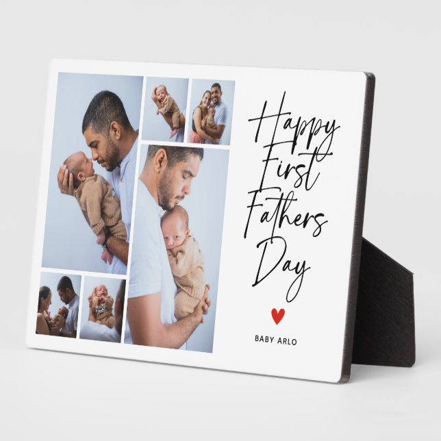 Placa Expositora Script First Father's Day Photo Collage Gift (Lado)