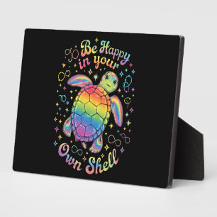 Placa Expositora Sé feliz en tu propio autismo de tortuga arco iris