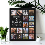 Placa Expositora Sé mi regalo | Collage de fotos de pareja<br><div class="desc">Placa de imagen personalizada de recuerdos con fondo negro que puede cambiarse a cualquier color,  16 fotos de su elección,  su nombre,  un símbolo de corazón blanco y el dulce texto que dice "sé mío,  siempre y para siempre".</div>