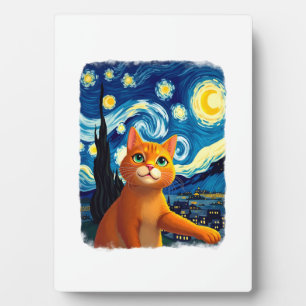 Placa Expositora Selfie de gato naranja Noche estrellada Mamá gato