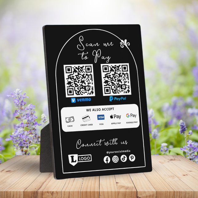 Placa Expositora Señal de negocio para pagar con código QR de logo (Scan to pay sign with qr code)