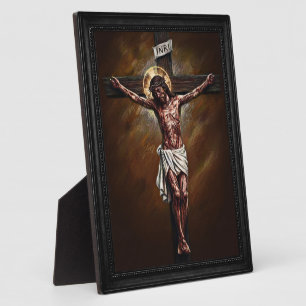 Placa Expositora Señor Jesucristo en la Cruz Dibujo a Tiza BN