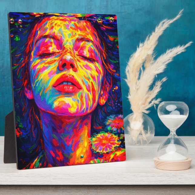 Placa Expositora Serene Woman Underwater Rainbow Colors Impasto (Lado)