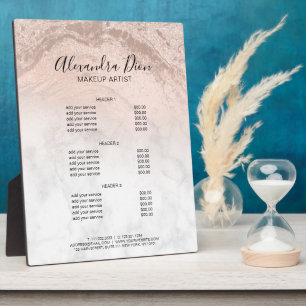 Placa Expositora Servicios de maquillaje de mármol purpurina de cob