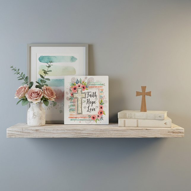 Placa Expositora Shabby Chic floral Faith Hope Love (Subido por el creador)
