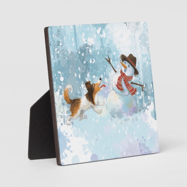 Placa Expositora Sheldon el Sheltie y el Muñeco de Nieve (Anverso)