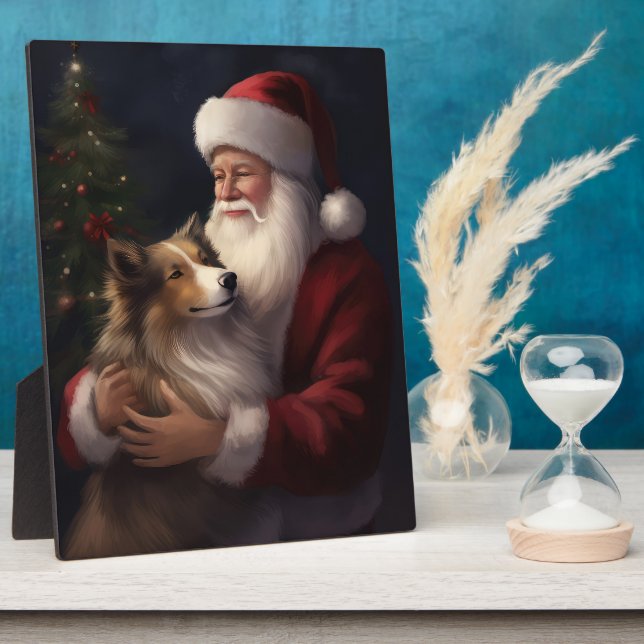 Placa Expositora Shetland Sheepdog Santa Claus Navidades festivos (Lado)