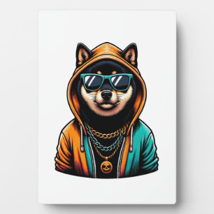 Placa Expositora Shiba Inu con sudadera de Streetwear