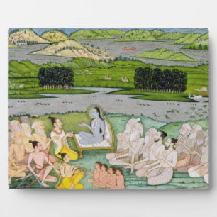 Placa Expositora Shri Sukdevji predicando en un discurso de Sadhus,