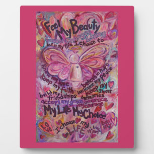 Placa Expositora Siente mi belleza cáncer rosa ángel pintura