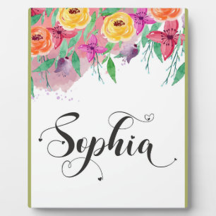 Placa Expositora Signo de nombre Sophia caligrafía floral Sophia be