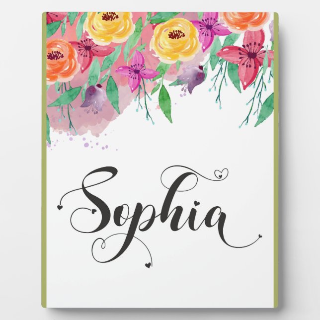 Placa Expositora Signo de nombre Sophia caligrafía floral Sophia be (Frente)