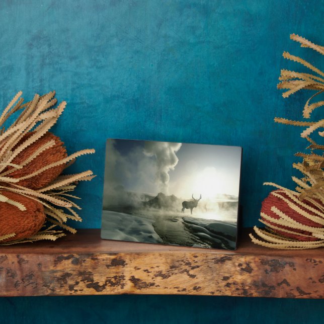 Placa Expositora Silueta de Elk al amanecer en Castle Geyser (Lado)