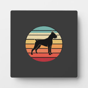 Placa Expositora Silueta de perro boxer vintage retro al atardecer