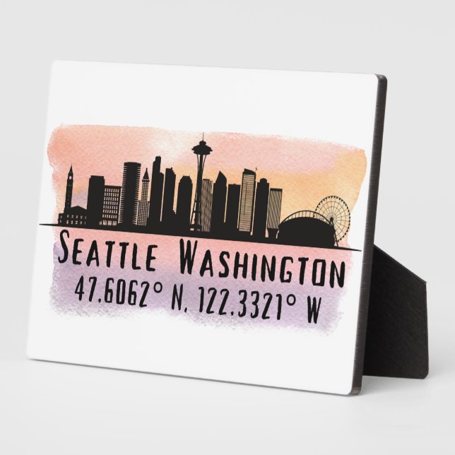 Placa Expositora Silueta de Seattle en Latitud y Longitud de Sobrem (Lado)