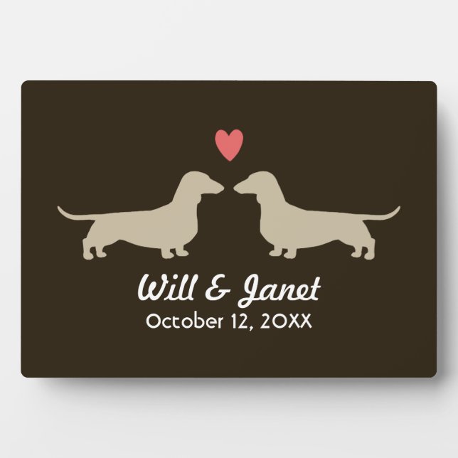 Placa Expositora Siluetas de Dachshund con corazón y texto (Frente)