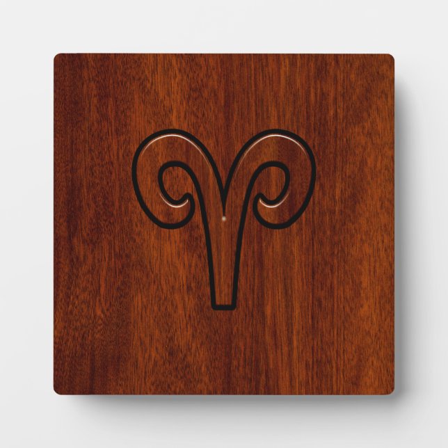 Placa Expositora Símbolo Aries Zodiac Mahogania marrón como impresi (Frente)