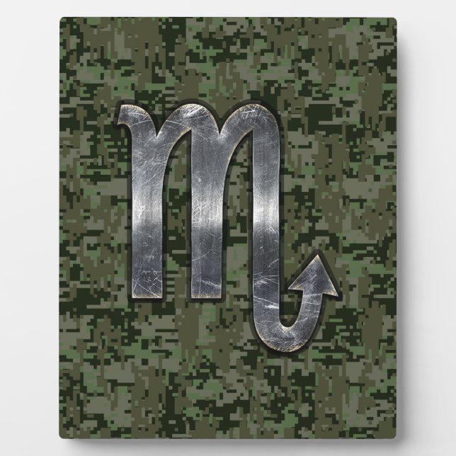 Placa Expositora Símbolo escorpio zodiaco Woodland Camo digital (Frente)