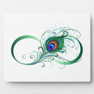 Placa Expositora Símbolo infinito con pluma de pavo real