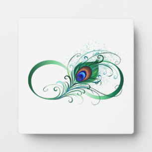 Placa Expositora Símbolo infinito con pluma de pavo real