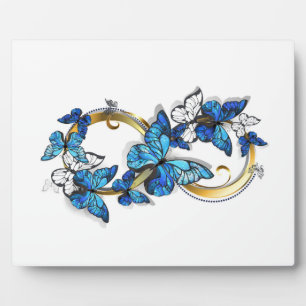 Placa Expositora Símbolo infinito de mariposas Morpho azules
