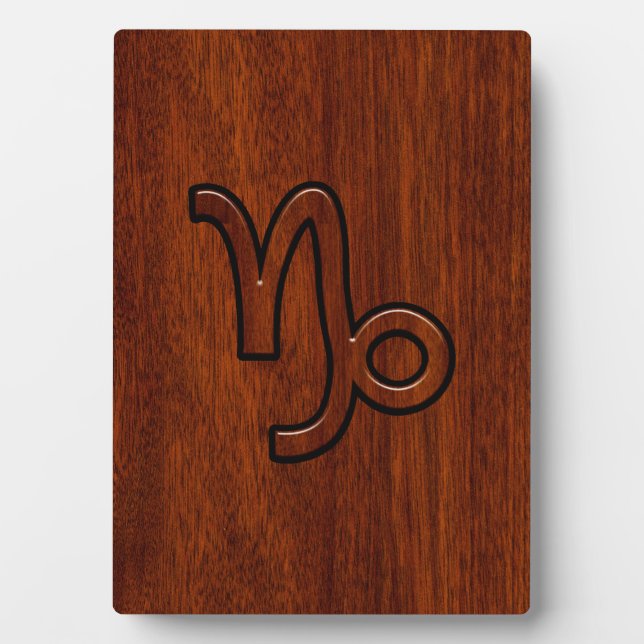 Placa Expositora Símbolo zodiaco de Capricornio en estilo de madera (Frente)