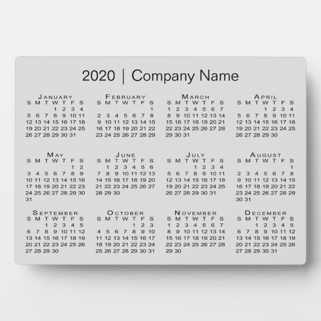 Placa Expositora Simple 2020 Calendar Company Name on Gray Desktop (Frente)